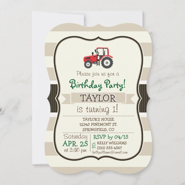 Invitation Tracteur Red Farm sur Tan Stripes (Devant)