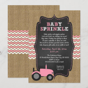 Invitation Tracteur rose rustique Bébé saupoudré