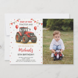 Invitation Tracteur rouge Thème de fête d'anniversaire Photo