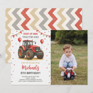 Invitation Tracteur rouge Thème de fête d'anniversaire Photo