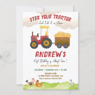 Invitation Tracteur rouge tout âge, anniversaire Farm Boy