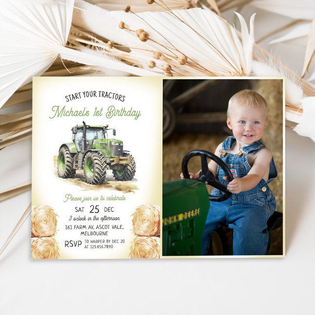 Invitation Tracteur vert 1ère fête d'anniversaire Photo (Créateur téléchargé)