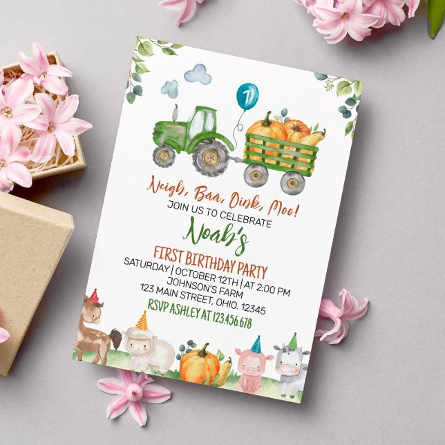 Invitation Tracteur vert Animaux de ferme Anniversaire Invita (Créateur téléchargé)