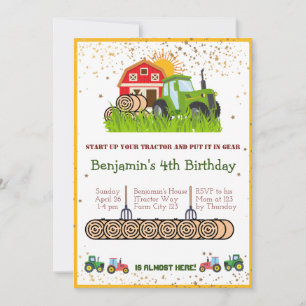 Invitation Tracteur vert   Boys Thématique fête d'anniversair