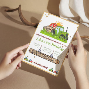 Invitation Tracteur vert   Boys Thématique fête d'anniversair