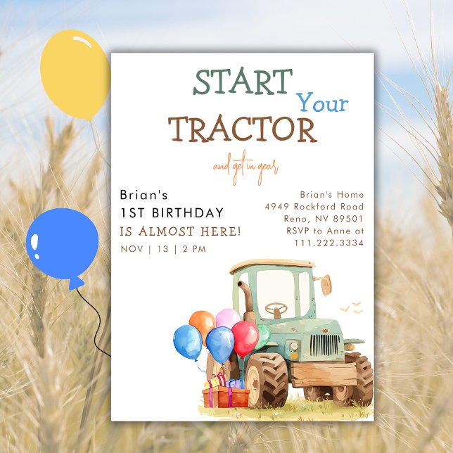 Invitation Tracteur vert et fête d'anniversaire des enfants d (Créateur téléchargé)