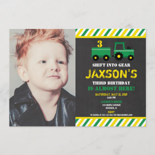 Invitation Tracteur vert et jaune garçon photo