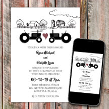 Tracteurs en LOVE Mariage agricole noir et blanc