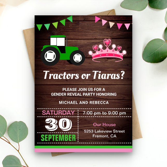 Invitation Tracteurs ou Tiaras Genre Revevela Party (Créateur téléchargé)