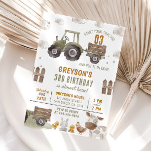 Invitation Tractor Farm Boy 3e fête d'anniversaire