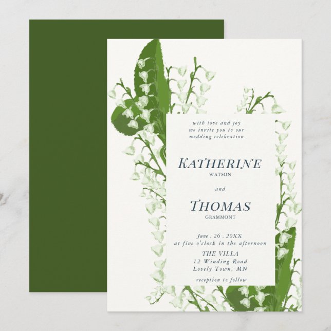 Invitation Tradition moderne Cadre floral Lily Valley Mariage (Devant / Derrière)