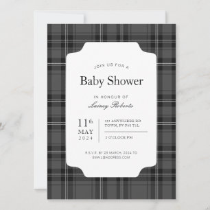 Invitation Tradition Tartan noir et blanc monochrome