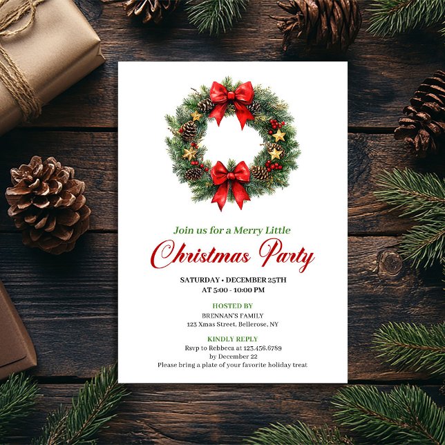 Invitation Traditional Watercolor Christmas Wreath Invite (Traditional Watercolor Christmas Wreath Invite)