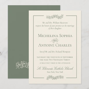 Invitation Traditionnel Formel Élégant Vert Sauge   Mariage