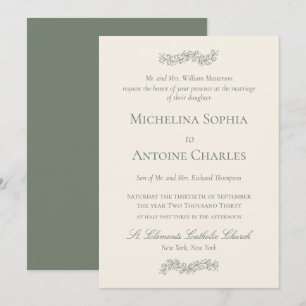 Invitation Traditionnel Formel Élégant Vert Sauge   Mariage