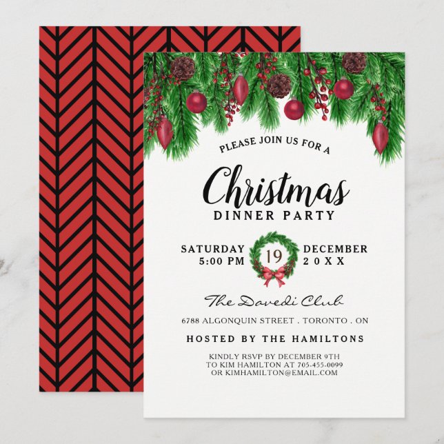 Invitation traditionnelle à la fête de Noël (Devant / Derrière)