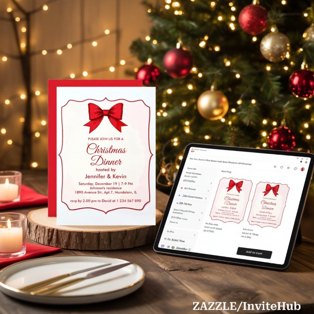 Invitation traditionnelle de Noël Red Bow Classic (Créateur téléchargé)