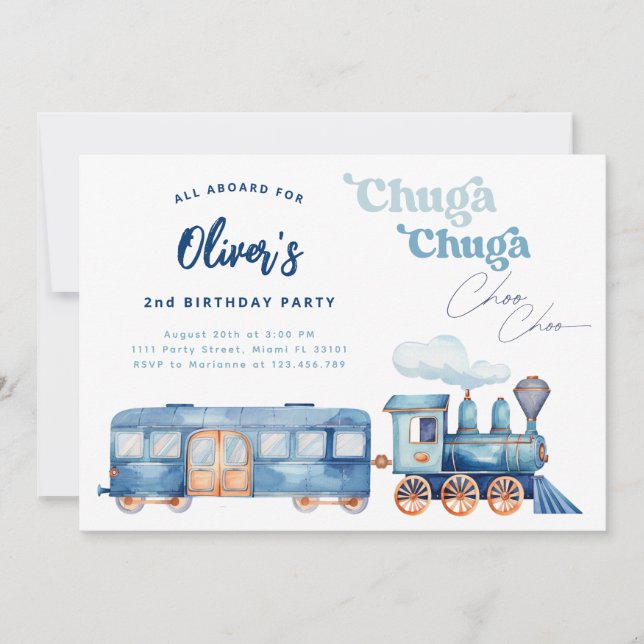 Invitation Train Blue Chuga Chuga Choo Choo Anniversaire mode (Devant)