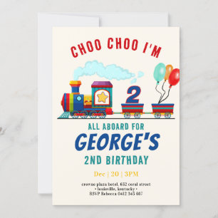 Invitation Train Choo Choo Véhicule Transport Anniversaire J