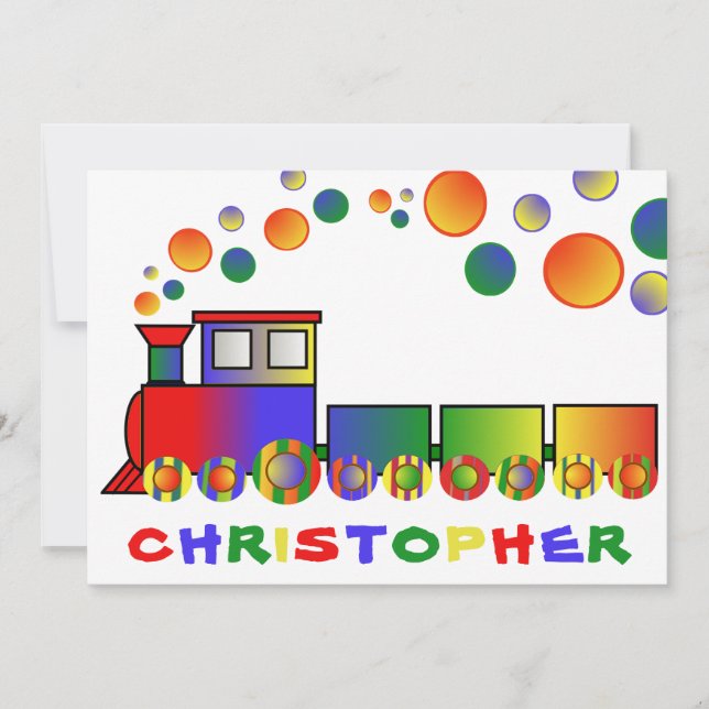 Invitation Train coloré Fête d'anniversaire personnalisée (Devant)
