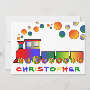 Invitation Train coloré Fête d'anniversaire personnalisée