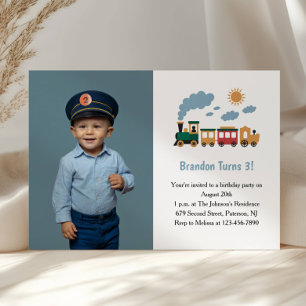 Invitation Train de garçon mignon Photo Enfants Fête d'annive