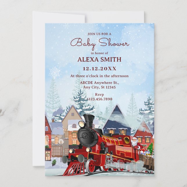 Invitation Train de Noël baby shower d'hiver (Devant)