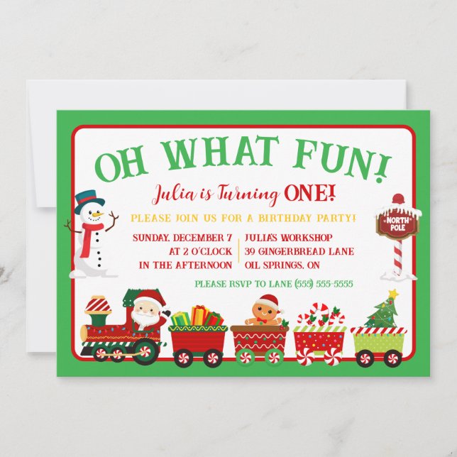 Invitation Train De Noël, Oh Quel Amusant ! 1ère fête d'anniv (Devant)