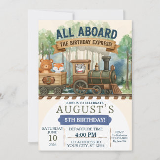 Invitation Train des Bois Aquarelle Anniversaire Express