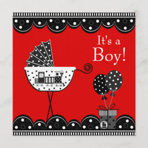Invitation Train rouge et noir Baby Boy Douche