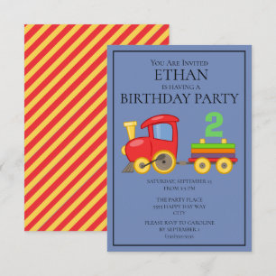 Invitation Train Rouge Jaune Bleu Anniversaire 2 ans d'un enf