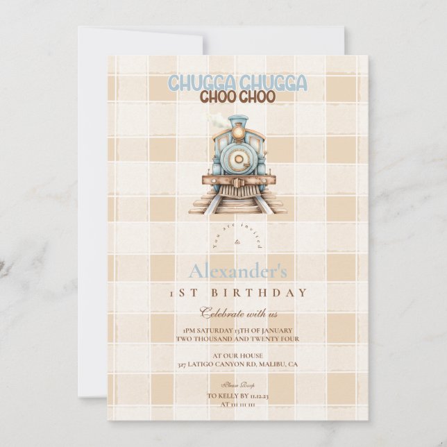 Invitation Train vintage 1er anniversaire (Devant)