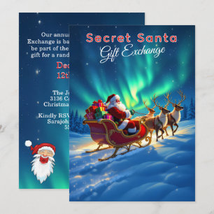 Invitation Traîneau du Père Noël & Aurores Boréales 5x7 Fête