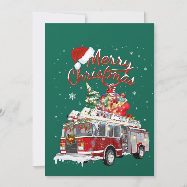 Invitation Traîneau du Père Noël Camion de pompiers Pompiers  (Devant)
