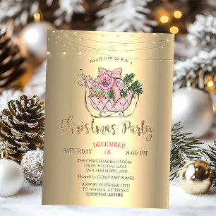 Invitation Traîneau rose chic,Guirlandes lumineuses dorées