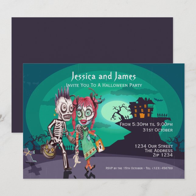 Invitation Trait ou traitement Halloween personnalisé (Devant / Derrière)