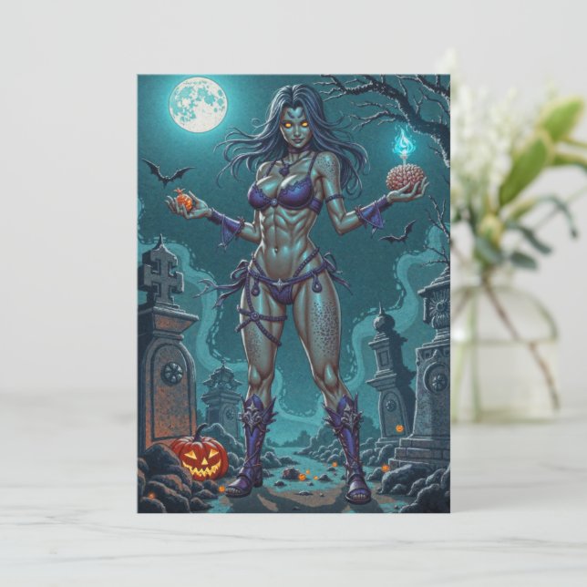 Invitation Traite d'Halloween ou ami Zombie w Cerveau (Debout devant)