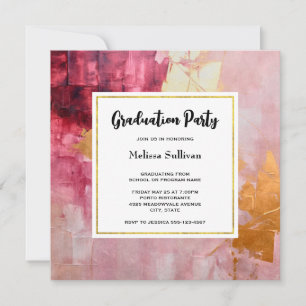 Invitation Traits de pinceau artistiques Dégradé or et rose p