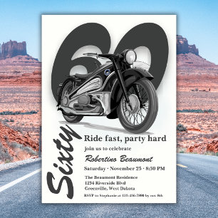 Invitation Trajet en moto classique grise - 60 ans