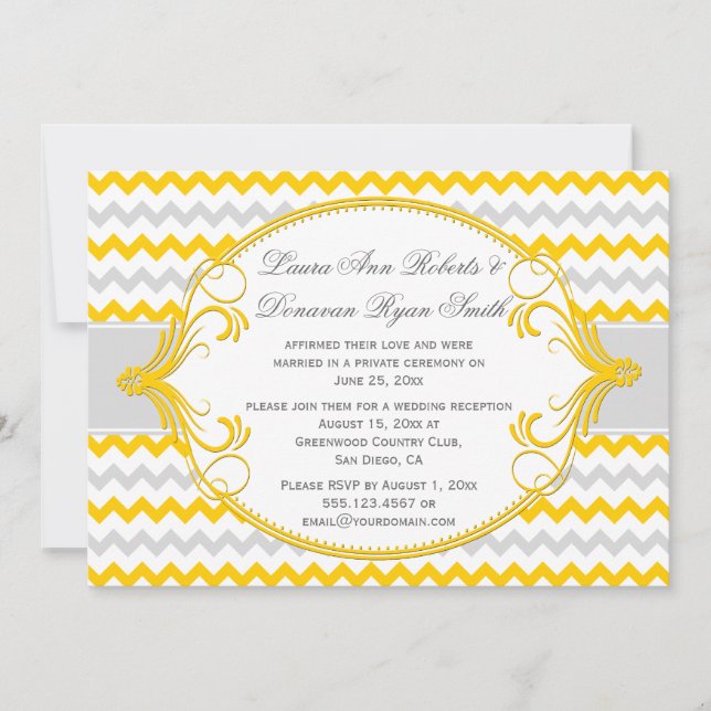 Invitation Trame Chevron Réception Uniquement Tourbillons Gri (Devant)