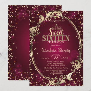 Invitation Trame Or Tiara, Diamonds Bourgogne Sweet 16 Partie