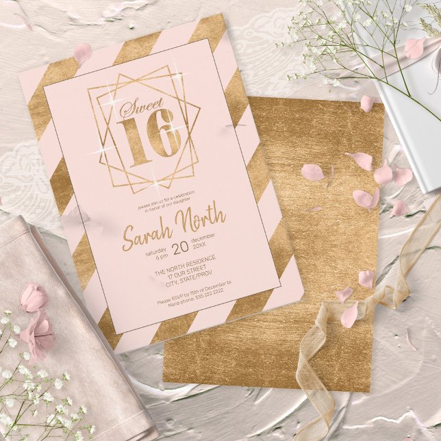 Invitation Trame Sweet 16 Blush ID758 à l'huile d'or (Créateur téléchargé)