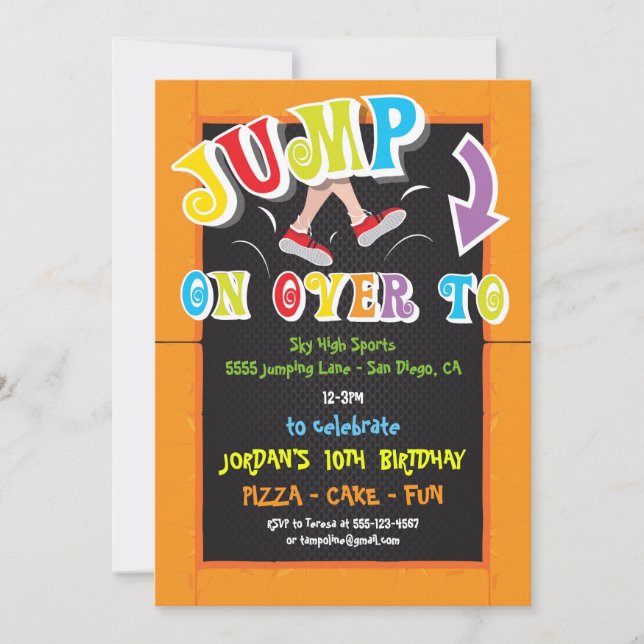 Invitation Trampoline fête d'anniversaire pour garçon ou fill (Devant)