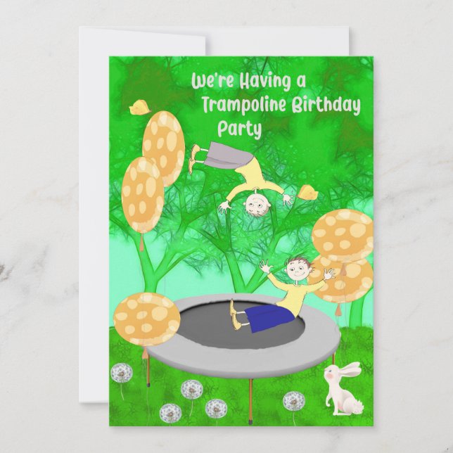 Invitation Trampoline fête d'anniversaire pour les jumeaux (Devant)