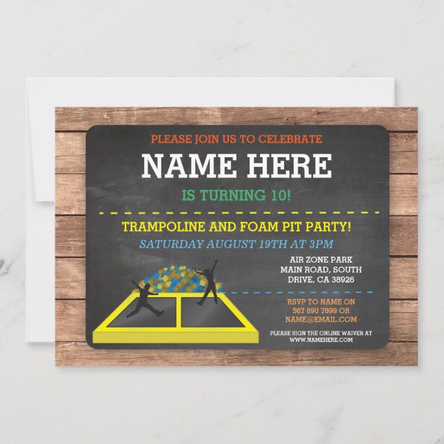 Invitation Trampoline Foam Pit Jump Party Anniversaire Amusan (Devant)