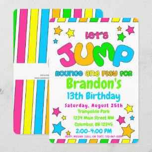 Invitation Trampoline Jump Park Party en néon couleurs