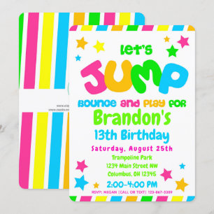 Invitation Trampoline Jump Park Party en néon couleurs