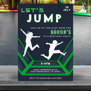 Invitation Trampoline Park Jump Green Birthday Party