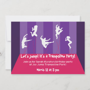 Invitation Trampoline rose et violet - Inviation de Party