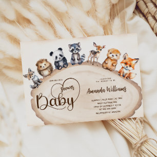 Invitation Tranche de bois Animaux de la forêt bébé Baby Show